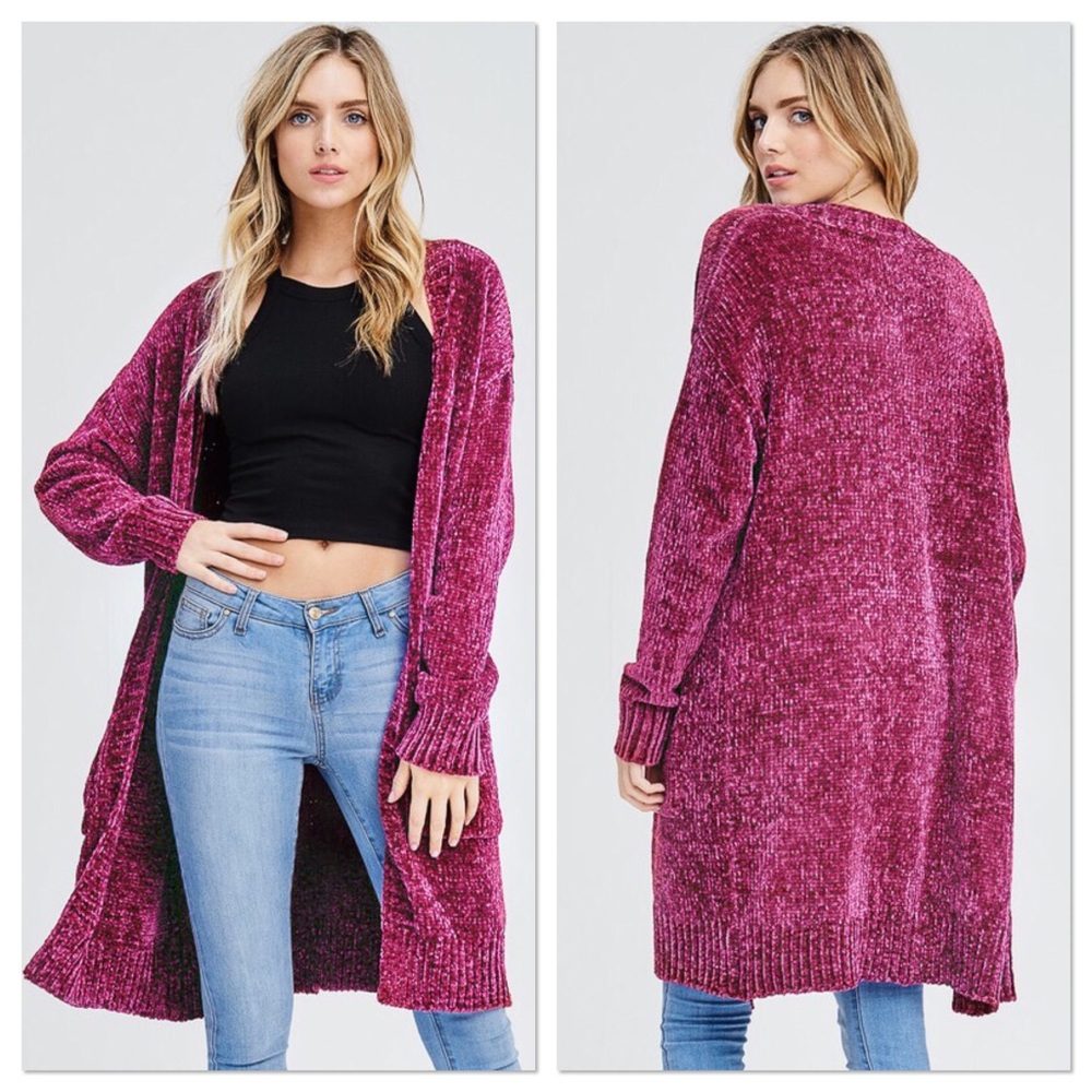 emory park Open Front LongLine Maxi Knit Chenille Cardigan Stunning Wine S/M NWT
